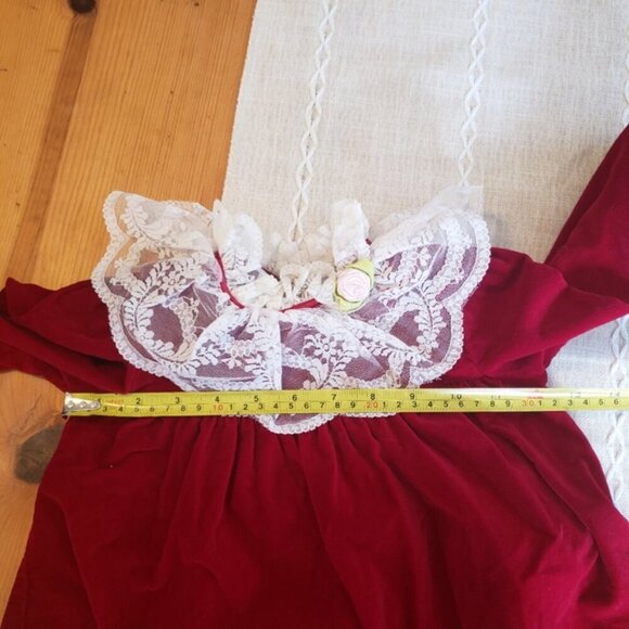 Vintage 80s 90s Baby Girl Red Velvet Lace Dress Cottagecore Holiday Christmas - Picture 8 of 9